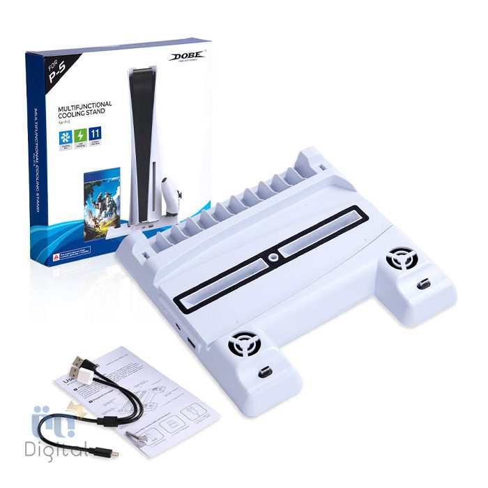محتویات جعبه پایه خنک‌کننده و شارژر پلی‌استیشن ۵ دابی TP5-0593