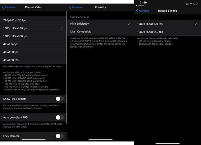 تنظیمات فرمت ویدیو در سیستم عامل iOS