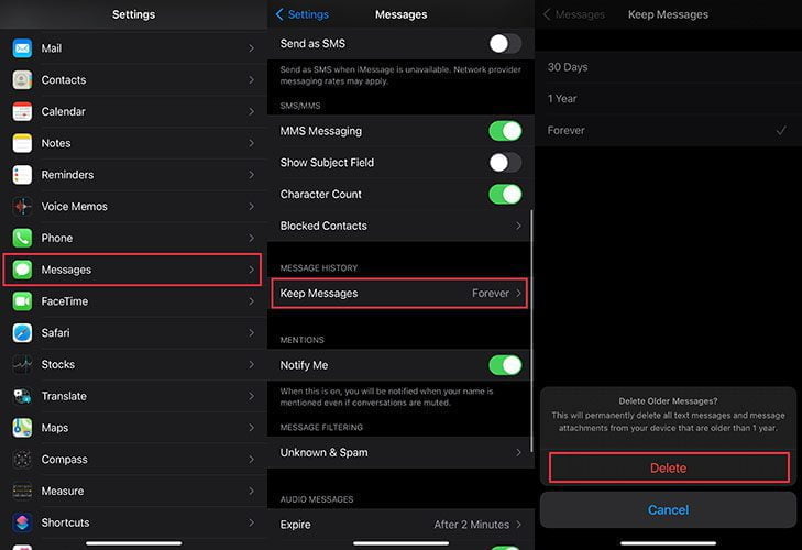 تنظیمات برنامه Messages در سیستم عامل iOS