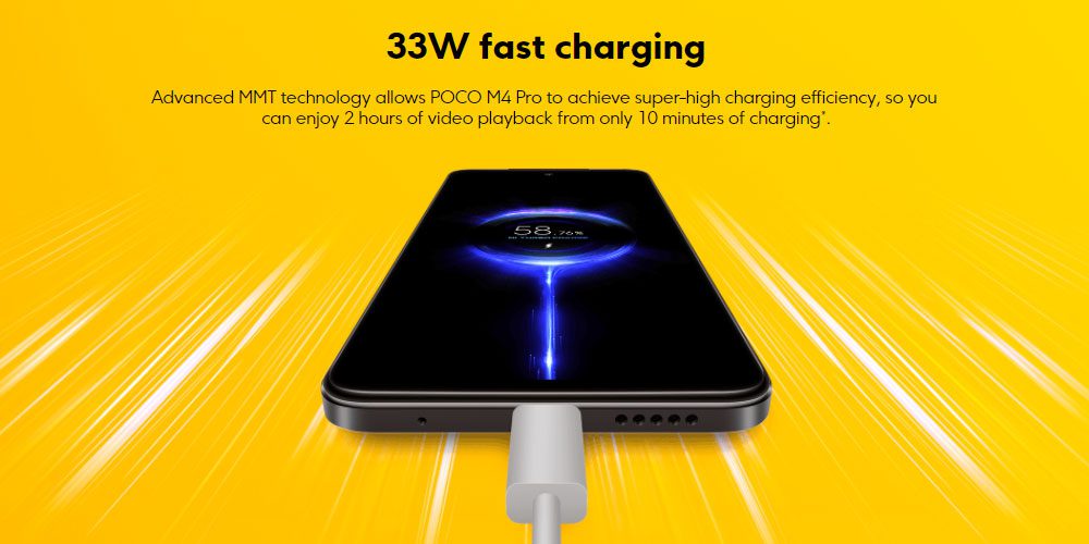 باتری قدرتمند گوشی پوکو M4 پرو 4G به همراه شارژر ۳۳ واتی