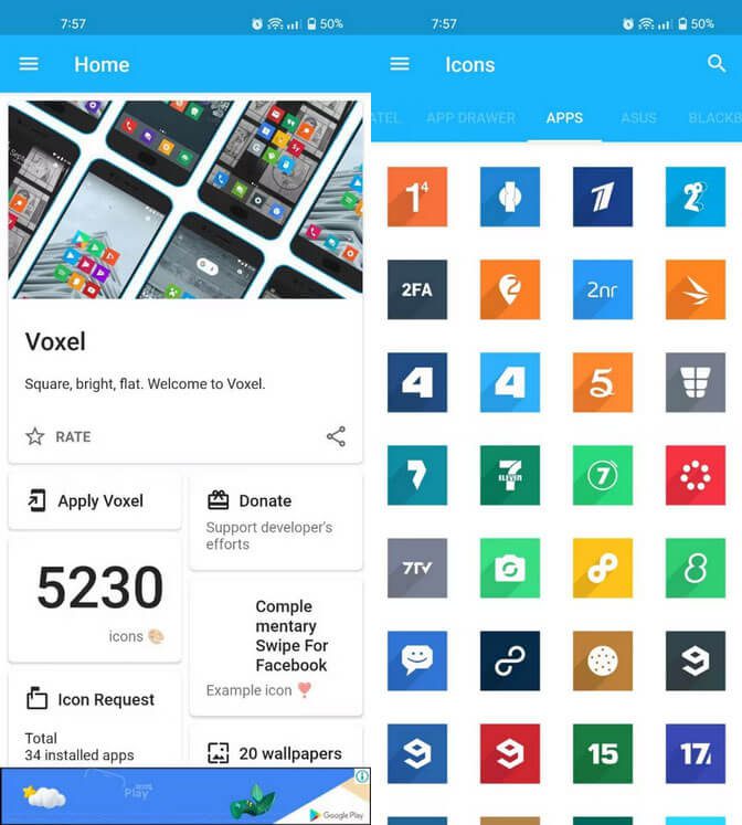 ۲. Voxel؛ بیشترین آیکون در بین برنامه‌های پک آیکون اندروید