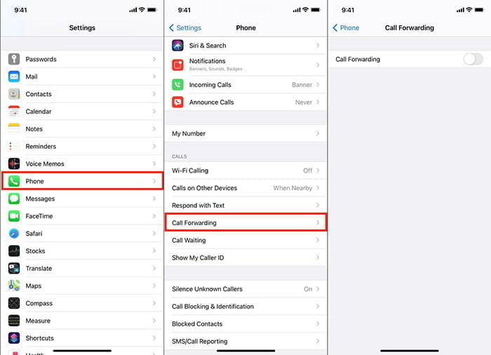 ابلیت Call Forwarding را بررسی و غیرفعال کنید