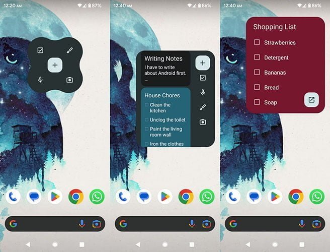 فعال‌سازی ابزارک‌های Google Keep