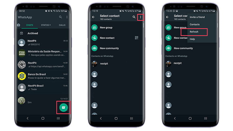 رفرش یا Refresh مخاطبها در برنامه WhatsApp