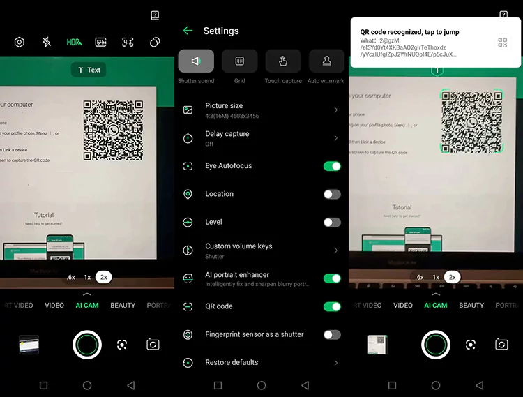 برنامه دوربین می‌تواند کدهای QR را شناسایی کند