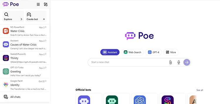 اسکرینشات سرویس Poe با محوریت روشهای استفاده رایگان از GPT-4