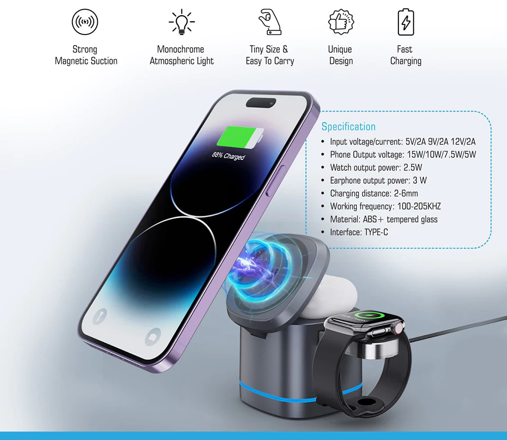 شارژر بی‌سیم سه کاره پاوا Pawa Magnetic Multi Charger