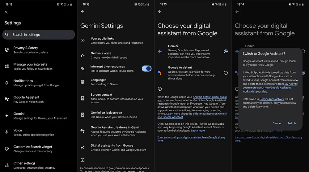 تغییر از Gemini به Google Assistant در اندروید