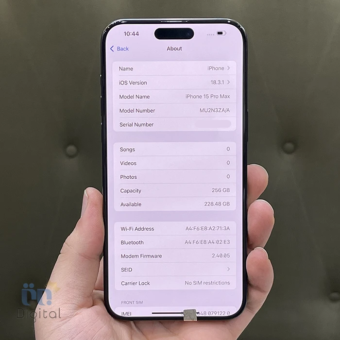 اطلاعات گوشی گوشی موبایل اپل مدل iPhone 15 Pro Max ZAA دو سیم کارت حافظه ۲۵۶ گیگابایت