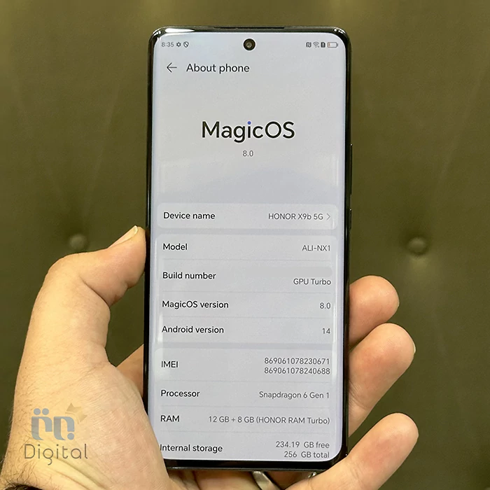 بخش درباره و اطلاعات فنی Honor X9b 5G کارکرده