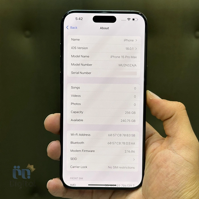 صفحه درباره گوشی iPhone 15 Pro Max ZAA