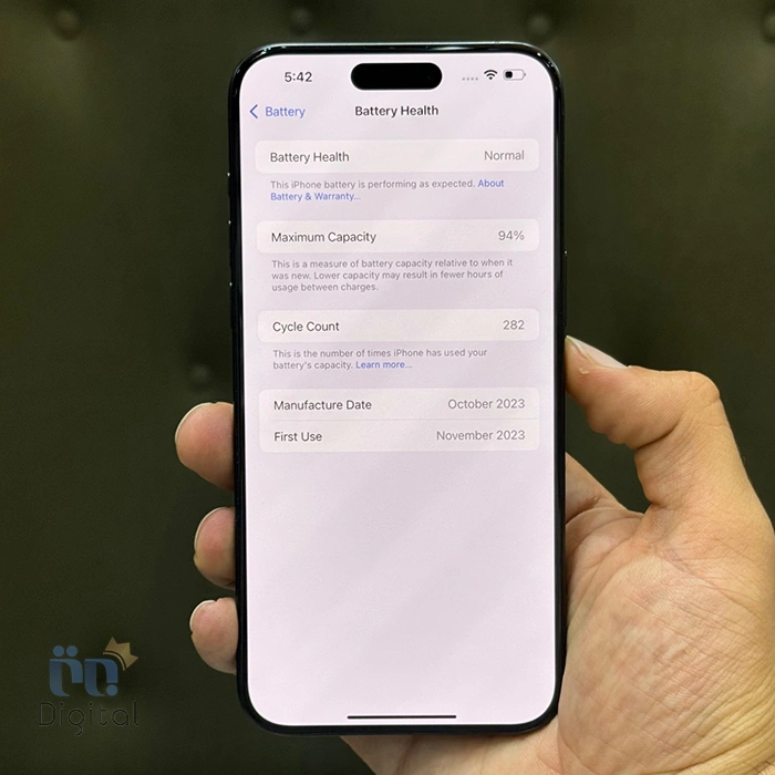 وضعیت باتری گوشی کارکرده در حد نو iPhone 15 Pro Max ZAA