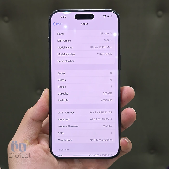 گوشی موبایل اپل مدل iPhone 15 pro max دو سیم کارت حافظه 256 گیگابایت – کارکرده | نمای صفحه مشخصات