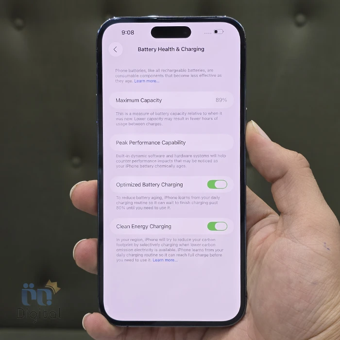 گوشی موبایل اپل مدل iPhone 14 Pro Max ZAA دو سیم کارت حافظه ۵۱۲ گیگابایت – کارکرده | نمای صفحه باتری