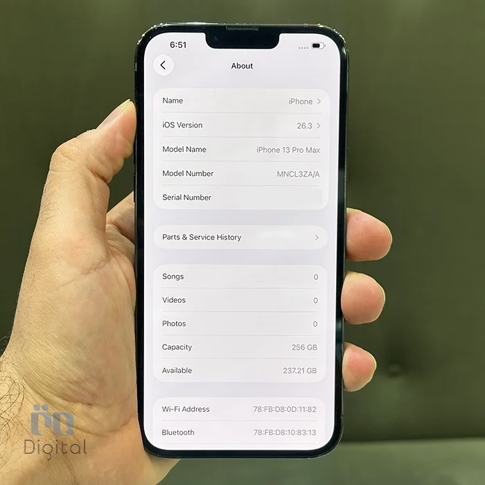 گوشی موبایل اپل مدل iPhone 13 Pro Max ZAA دو سیم کارت حافظه ۲۵۶ گیگابایت – کارکرده | نمای صفحه مشخصات