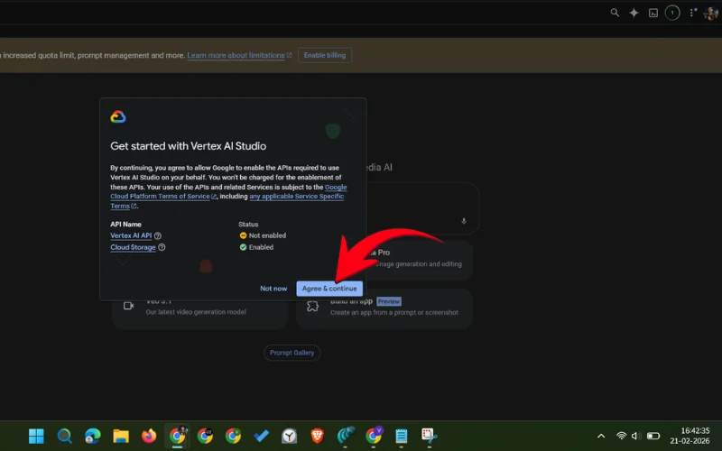 تنظیم Vertex AI Studio API