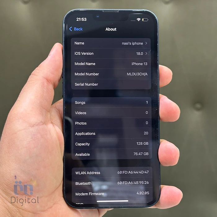 گوشی موبایل اپل مدل iPhone 13 CHA دو سیم کارت حافظه ۱۲۸ گیگابایت – کارکرده | نمای صفحه مشحصات