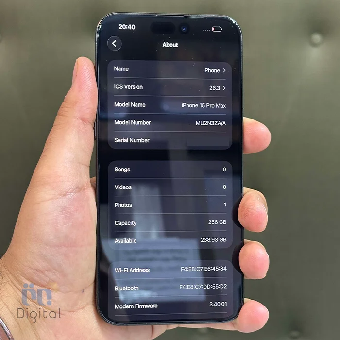 گوشی موبایل اپل مدل iPhone 15 Pro Max ZAA دو سیم کارت حافظه ۲۵۶ گیگابایت – کارکرده | نمای صفحه مشخصات