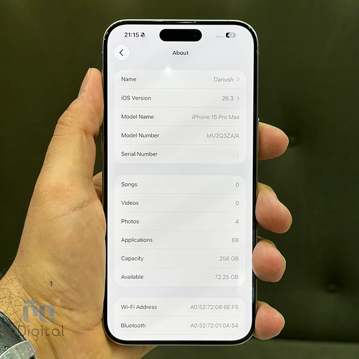 گوشی موبایل اپل مدل iPhone 15 Pro Max ZAA دو سیم کارت حافظه ۲۵۶ گیگابایت – کارکرده | نمای صفحه مشخصات