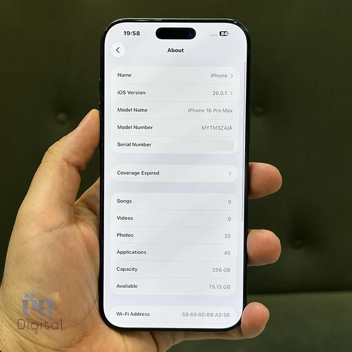 گوشی موبایل اپل مدل iPhone 16 Pro Max ZAA دو سیم کارت حافظه ۲۵۶ گیگابایت –در حد نو | نمای صفحه مشخصات