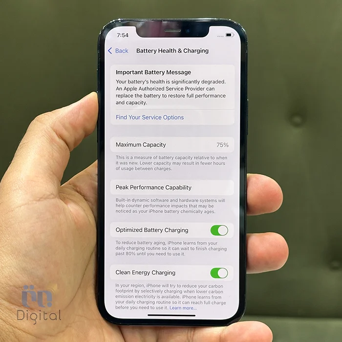 گوشی موبایل اپل مدل iPhone 12 Pro ZAA دو سیم کارت حافظه ۲۵۶ گیگابایت – کارکرده | نمای صفحه باتری