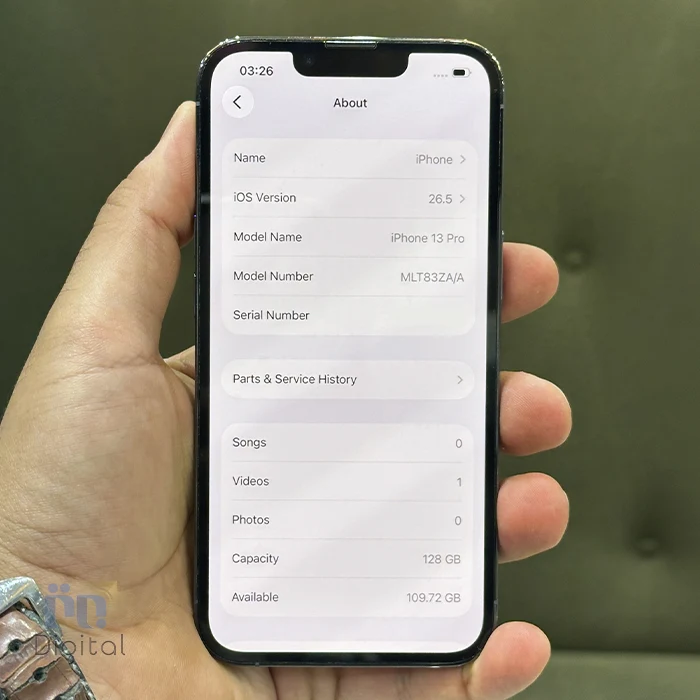 گوشی موبایل اپل مدل iPhone 13 Pro ZAA دو سیم کارت حافظه ۱۲۸ گیگابایت – کارکرده | نمای صفحه مشخصات
