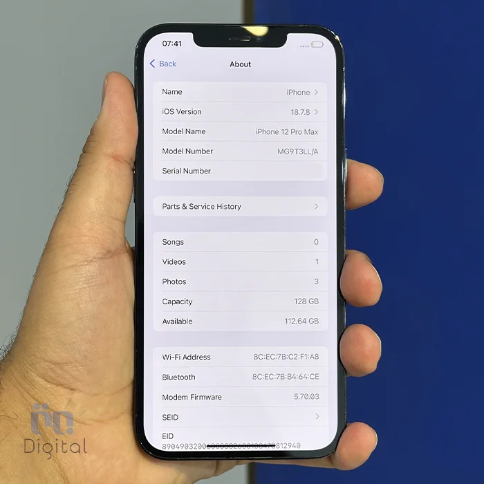 گوشی موبایل اپل مدل iPhone 12 Pro Max LLA تک سیم کارت حافظه ۱۲۸ گیگابایت – کارکرده | نمای صفحه مشخصات