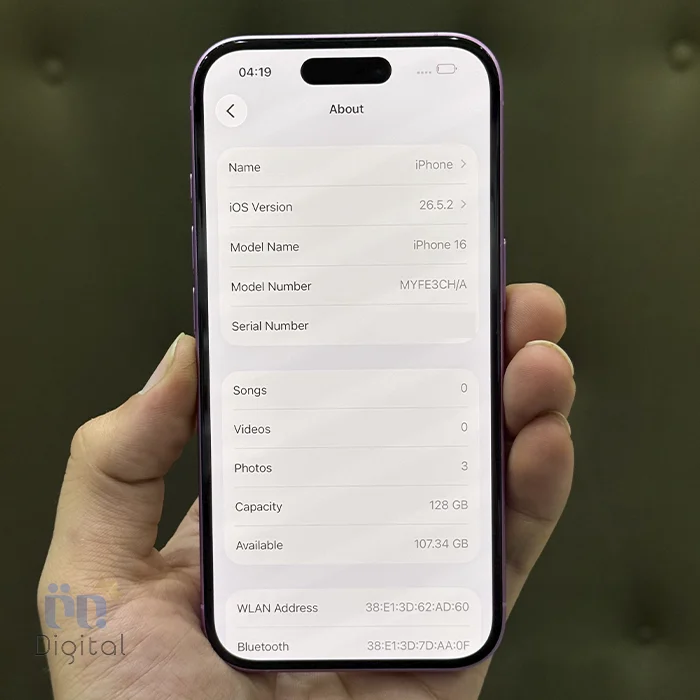 گوشی موبایل اپل مدل iPhone 16 CHA دو سیم کارت حافظه ۱۲۸ گیگابایت – کارکرده | نمای صفحه مشخصات