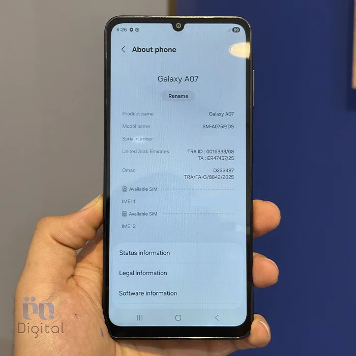 گوشی موبایل سامسونگ مدل Galaxy A07 حافظه ۱۲۸ گیگابایت با رم ۴ گیگابایت - در حد نو | تمای صفحه مشخصات