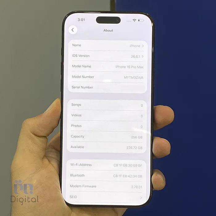 گوشی موبایل اپل مدل iPhone 16 Pro Max ZAA دو سیم کارت حافظه ۲۵۶ گیگابایت – کارکرده |‌نمای صفحه مشخصات فنی