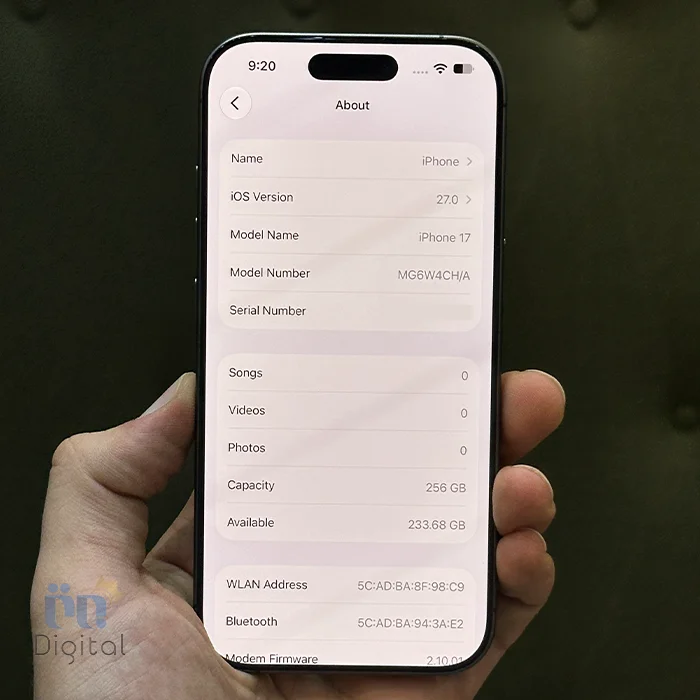 گوشی موبایل اپل مدل iPhone 17 CHA دو سیم کارت حافظه ۲۵۶ گیگابایت – کارکرده | نمای صفحه مشخصات