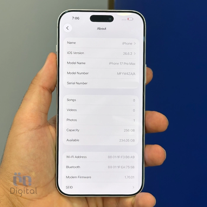 گوشی موبایل اپل مدل iPhone 17 Pro Max ZAA تک سیم کارت + eSIM حافظه ۲۵۶ گیگابایت – کارکرده