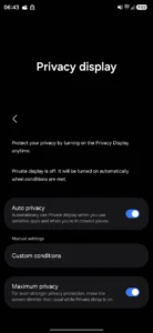 تنظیمات نمایشگر حریم شخصی (Privacy Display) در One UI 8.5
